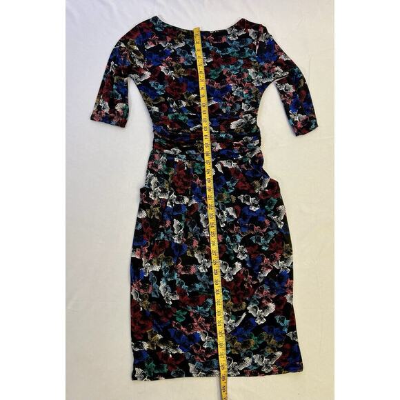 Ingenue London Dress Stretchy Long Sleeve Ruched Detail Black Owl Print Sz 4 - Picture 12 of 15